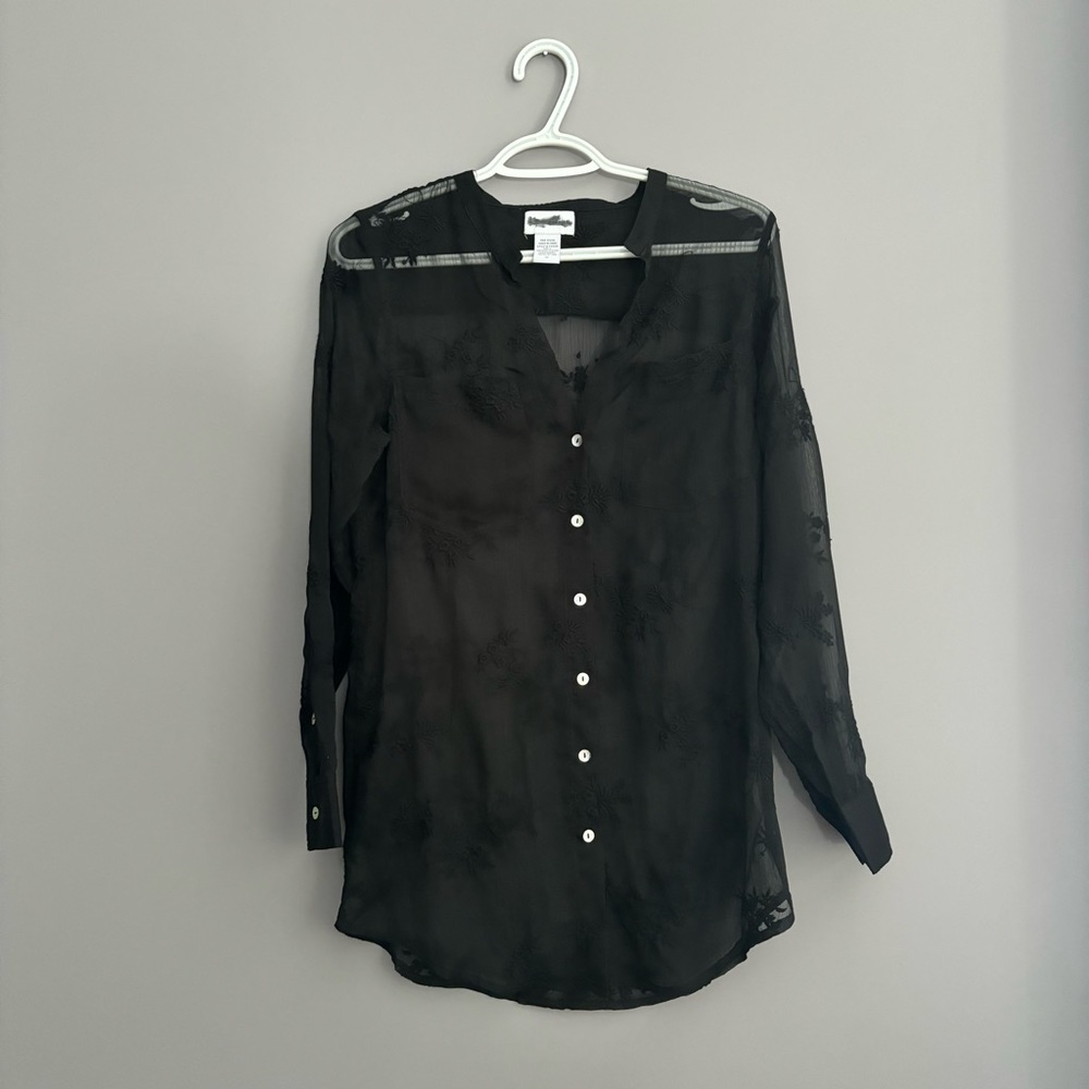 Soft Surroundings Size XS Black Cotton Button Down Long Sleeve
